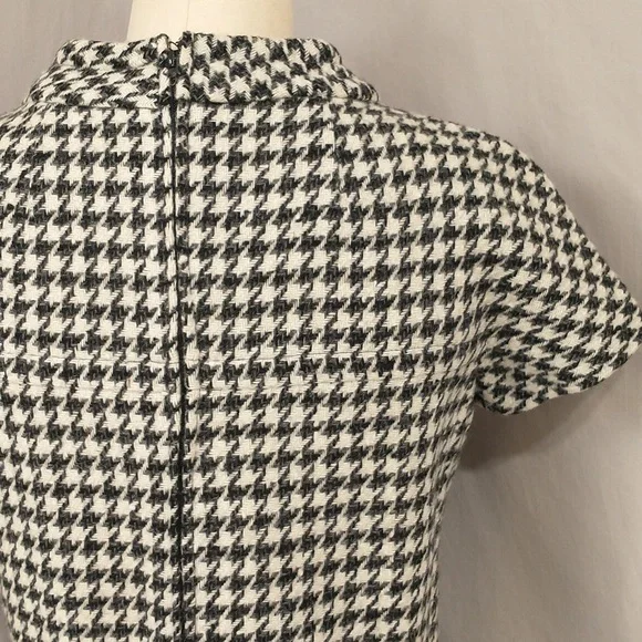 Vintage 60s Wool Dress Houndstooth Check Black & White Classy Midi SeeMeasure - Picture 5 of 16